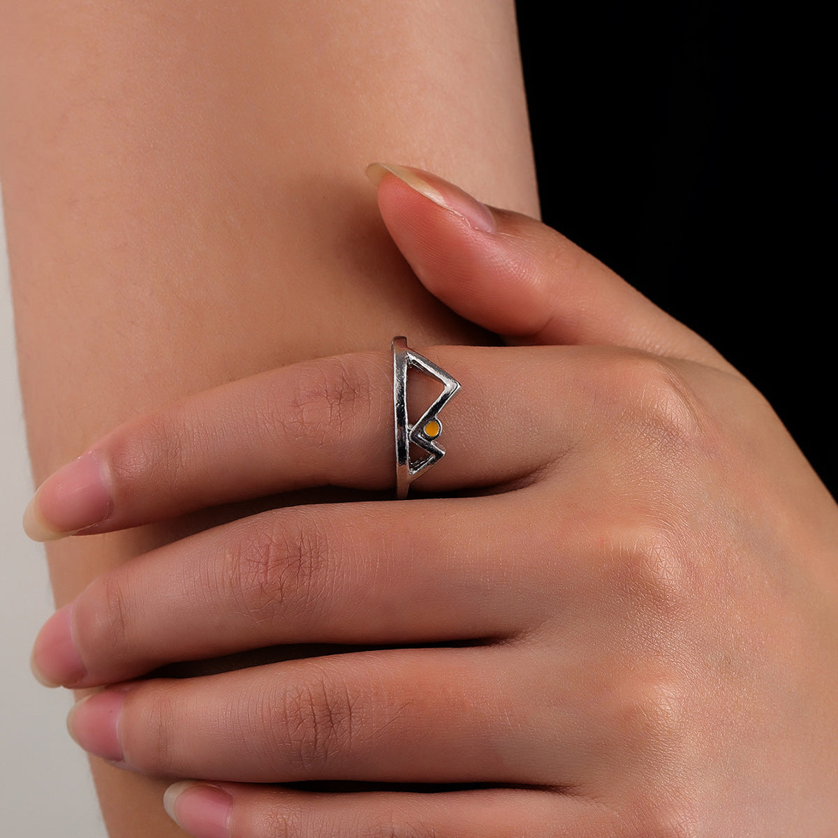 Womens Geometric Silver Alloy Ring Electroplated Valley Sunset Statement Wedding Jewelry Gift For Her Everyday