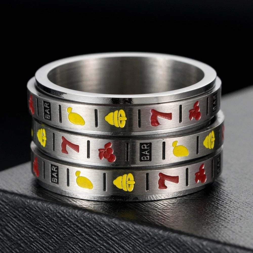 Stainless Steel Ring Colorful Rotating Slot Machine Design Gambling Jewelry Hypoallergenic Nickel Free Gift Ideas