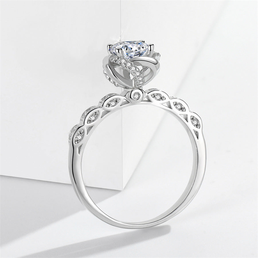 Womens 1 Carat Zircon Crown Ring White Gold Color Copper Finish Engagement Anniversary Wedding Band Elegant Sparkle