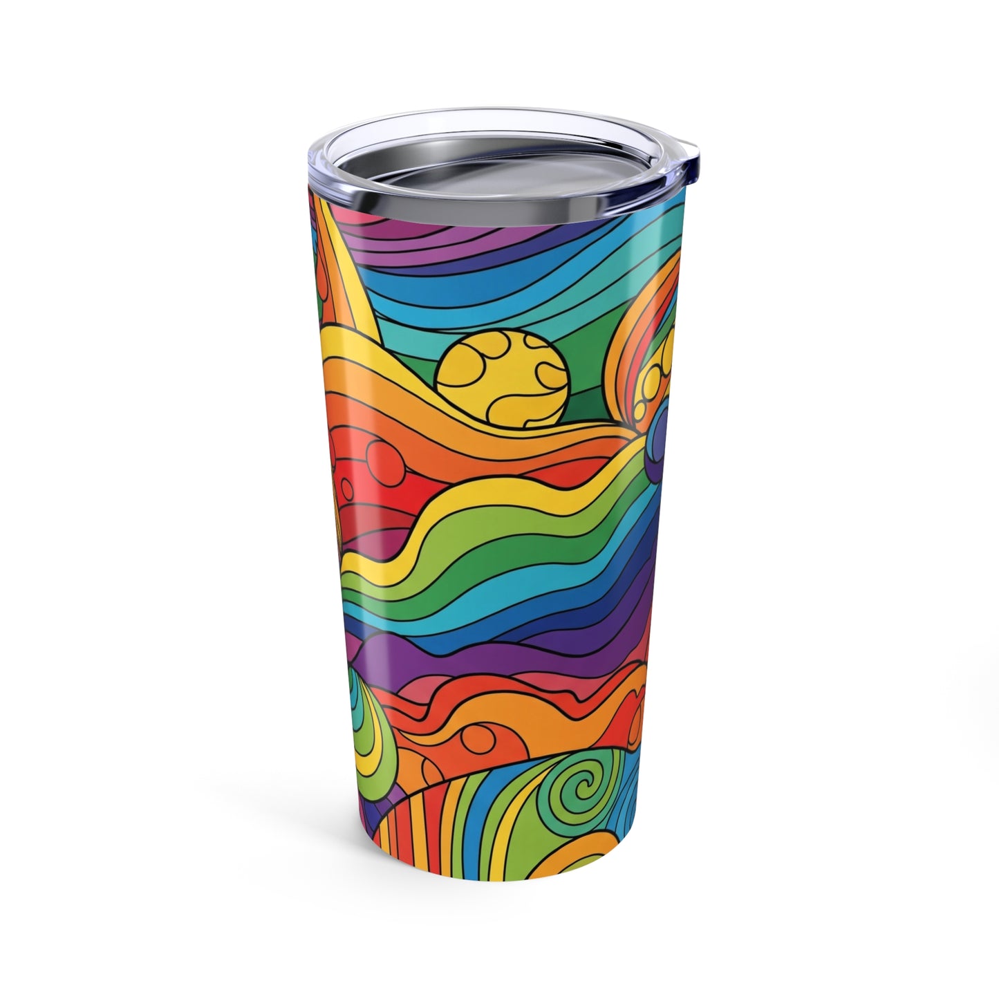 20 Oz Stainless Steel Tumbler Printed Design Double Wall Vacuum Insulation Spill Resistant Beverages Hot Or Cold