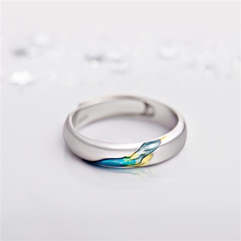 Couple Rings Starry Sky Alloy Inlay Gemstones Silver Gold