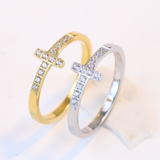 Simple Style Diamond Cross Ring Titanium Steel For Women Vintage Look Elegant Timeless Jewelry For Women Rings