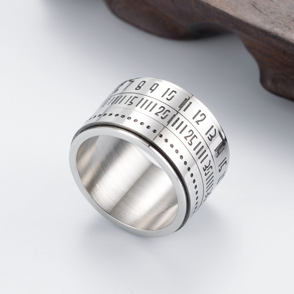 Unisex Titanium Steel Rotating Arabic Numerals Ring Time Jewelry European American Style Fashion Accessory Pro
