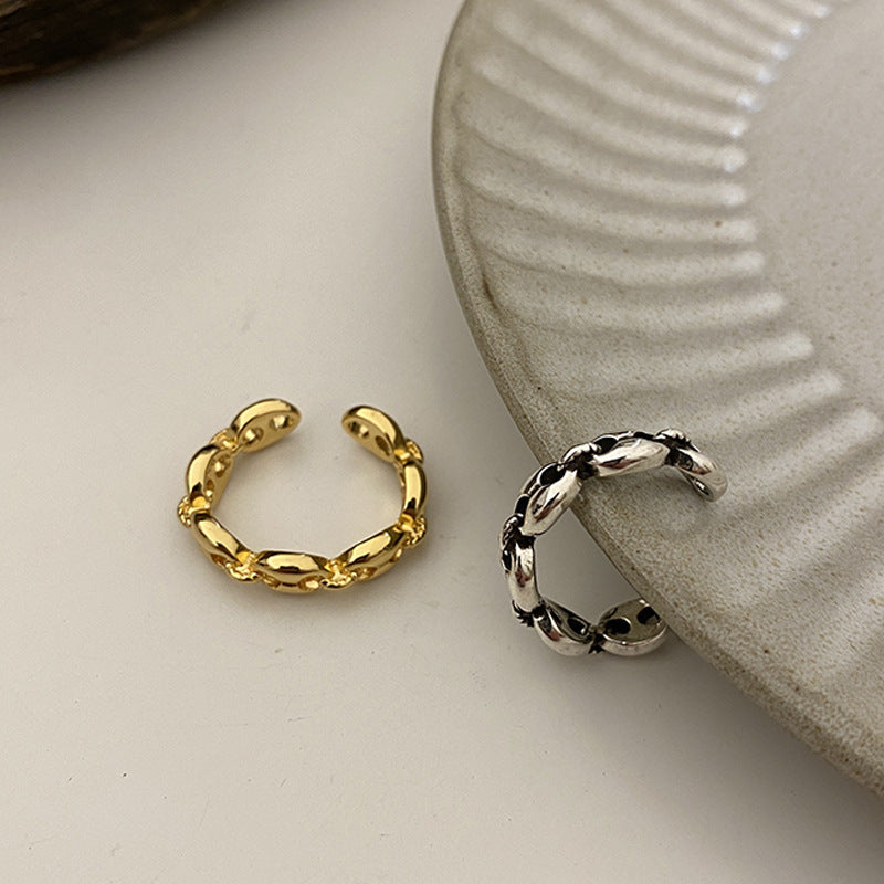 Silver Plated Geometric Ring For Women Adjustable Opening Retro Style Jewelry Gift Fashionable Accessory For Everyday