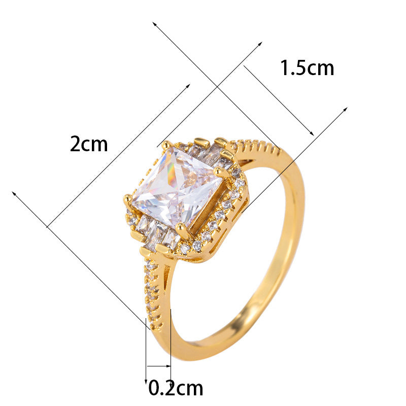 Zircon Inlaid Geometric Ring Silver Plated Copper Elegant Fashion Jewelry Durable Versatile Timeless Accessory