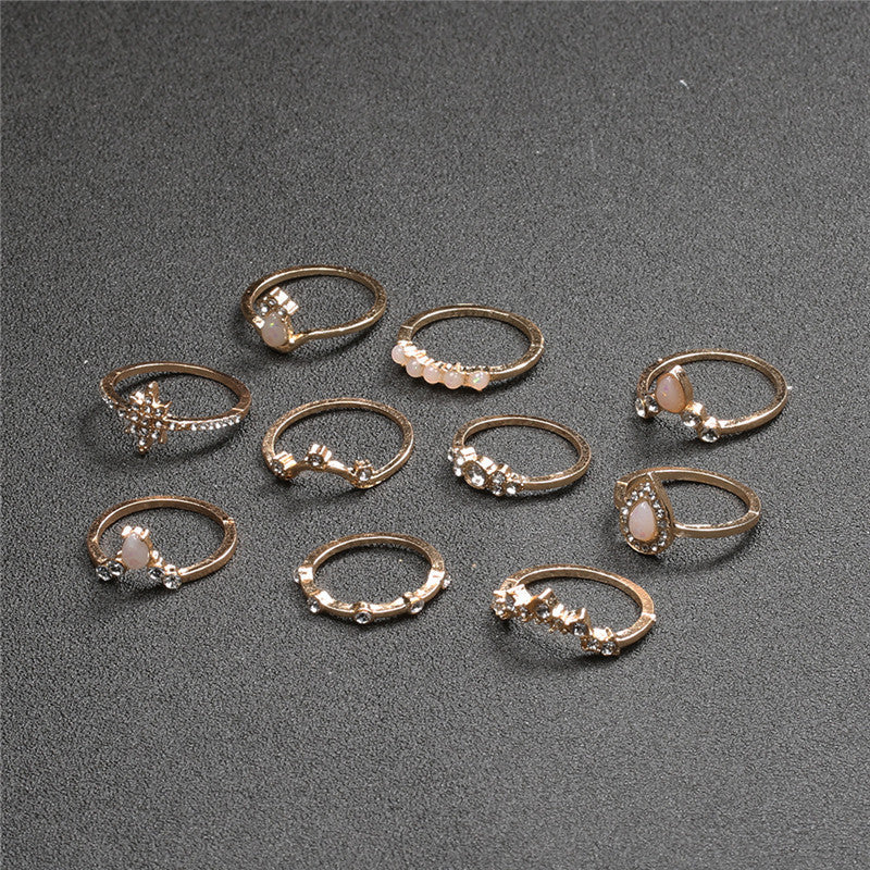 Womens Geometric Rings Set With Water Drop Diamond Accents Ten Piece Alloy Jewelry Electroplated Knuckle Rings5