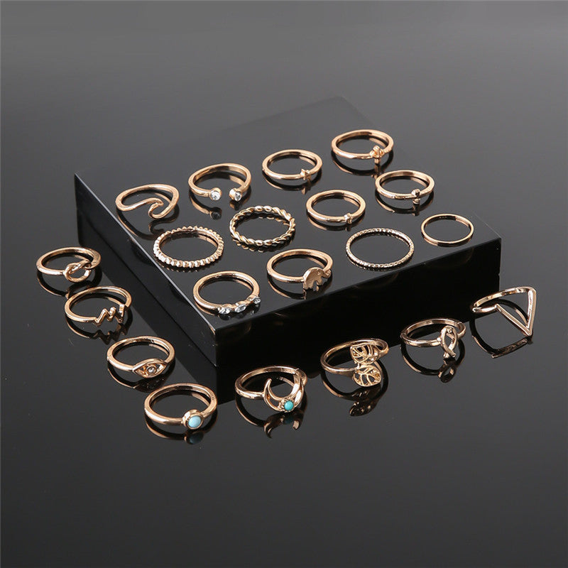 Women Geometric Circle Moon Rings Set 20 Piece Alloy Electroplated Dainty Stackable Fashion Jewelry Trendy Mod