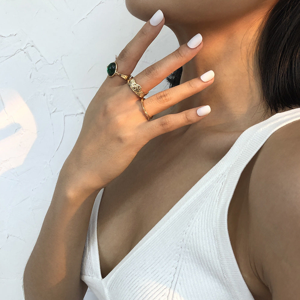 Womens Retro Fashionable Geometric Ring Set 3 Piece Stackable Jewelry For Daily Wear Party Gold Tone Finish Of