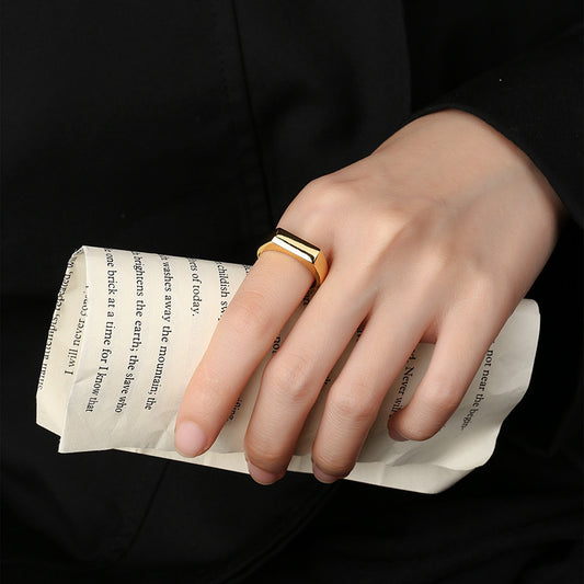 Geometric Brass Ring With Rectangular Band And Smooth Curved Design For Women Fashion Jewelry Birthday Gift Now