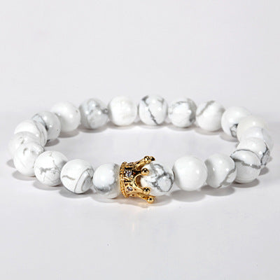 Unisex Agate Bracelet For Couples Natural Stone Bead Bracelets Crown Gold Plated Inlay Gemstone Anti Fatigue Jewelry