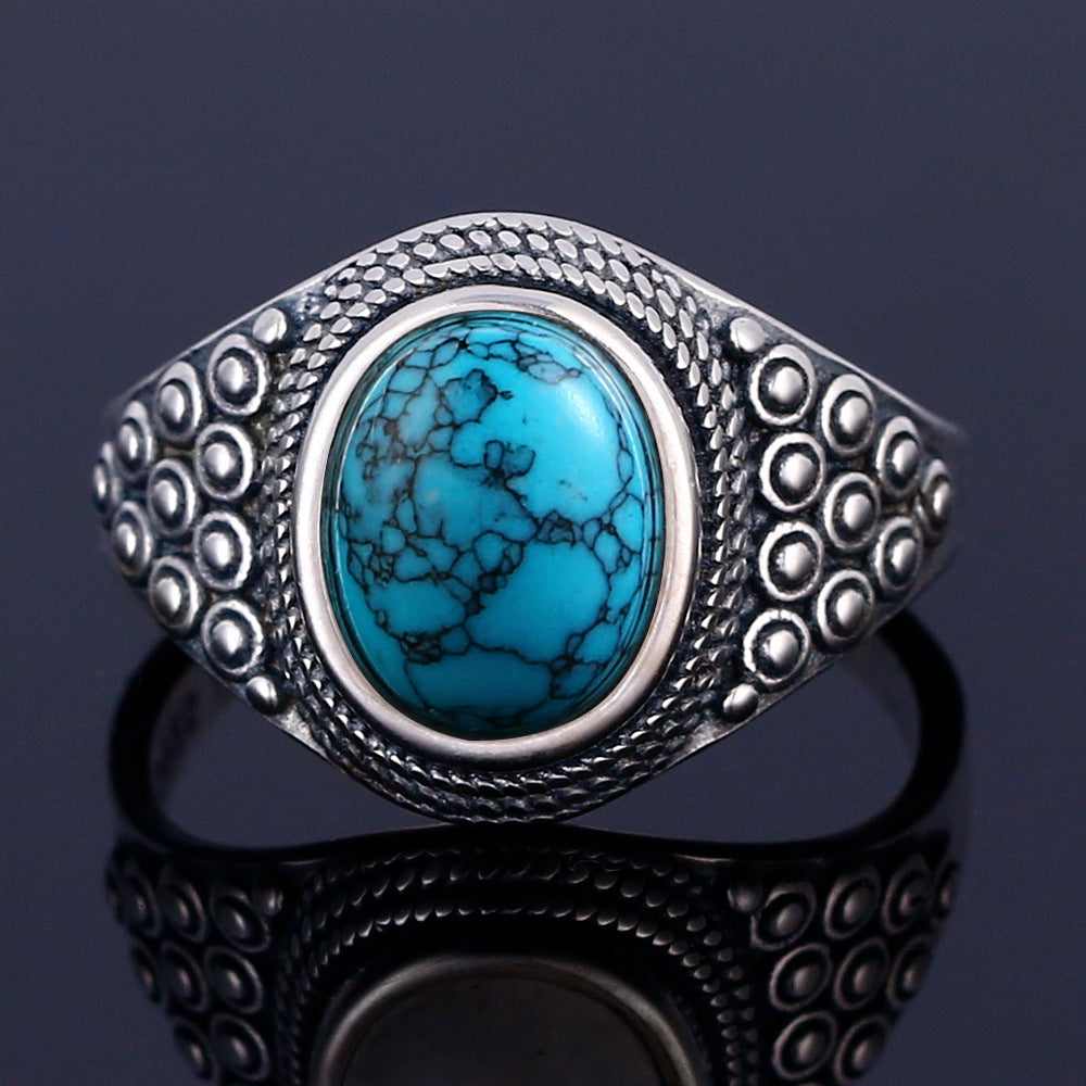 Unisex Turquoise Copper Ring For Men And Women Turquoise Tigers Eye Rhodolite Stone Jewelry Elegant Ring Style
