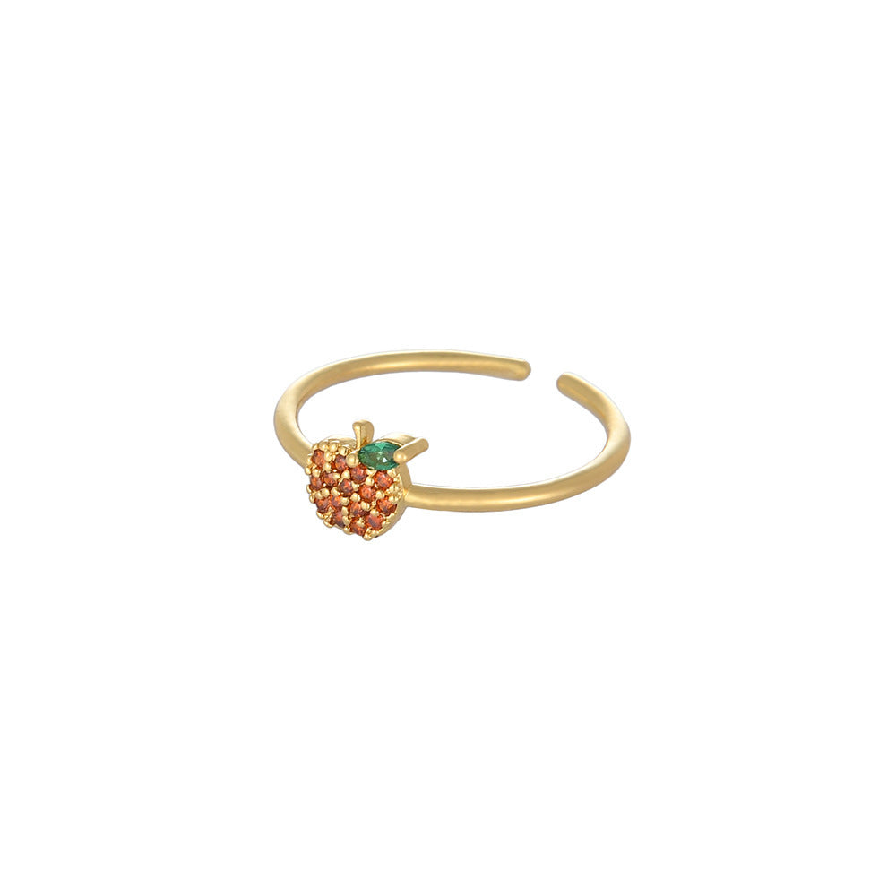 Womens Adjustable Fruit Ring Alloy Metal Gemstone Inlay