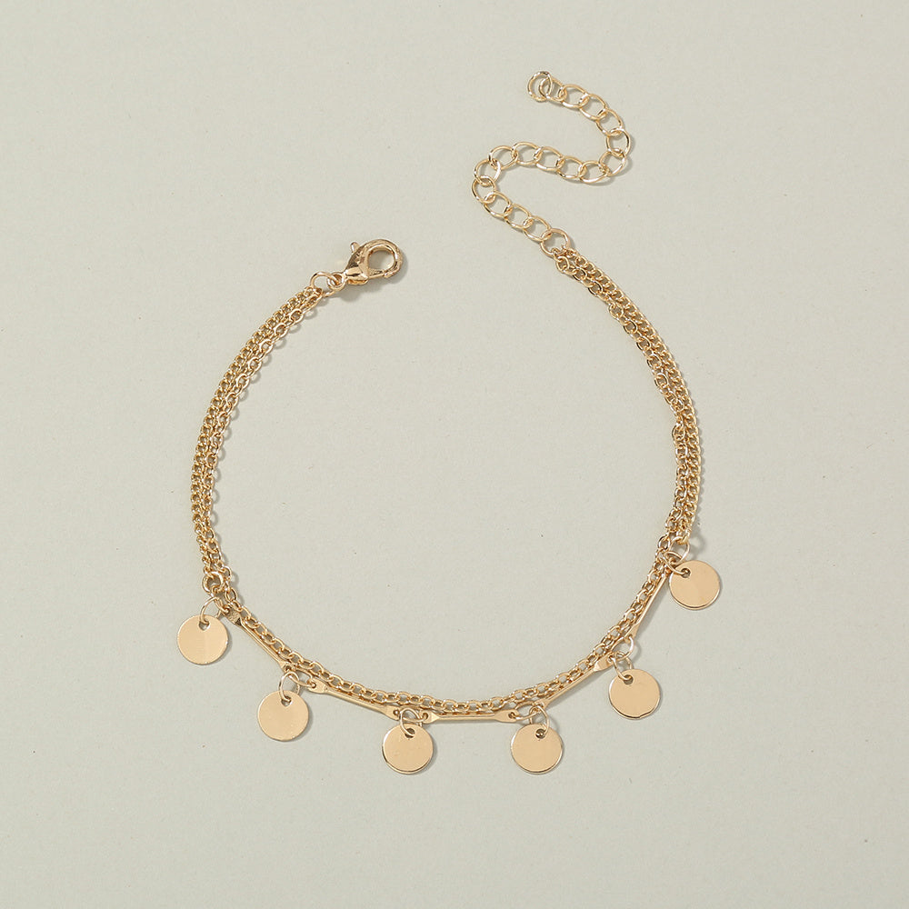 Womens Fashion Jewelry Copper Bracelet With Tassel And Metal Disc Double Layer Design Simple Bangle Style Chic