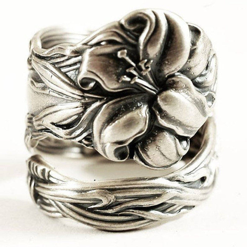 Womens Tree of Life Copper Ring Adjustable Three Leaves Design Retro Brushed Craftsmanship Electroplated Color