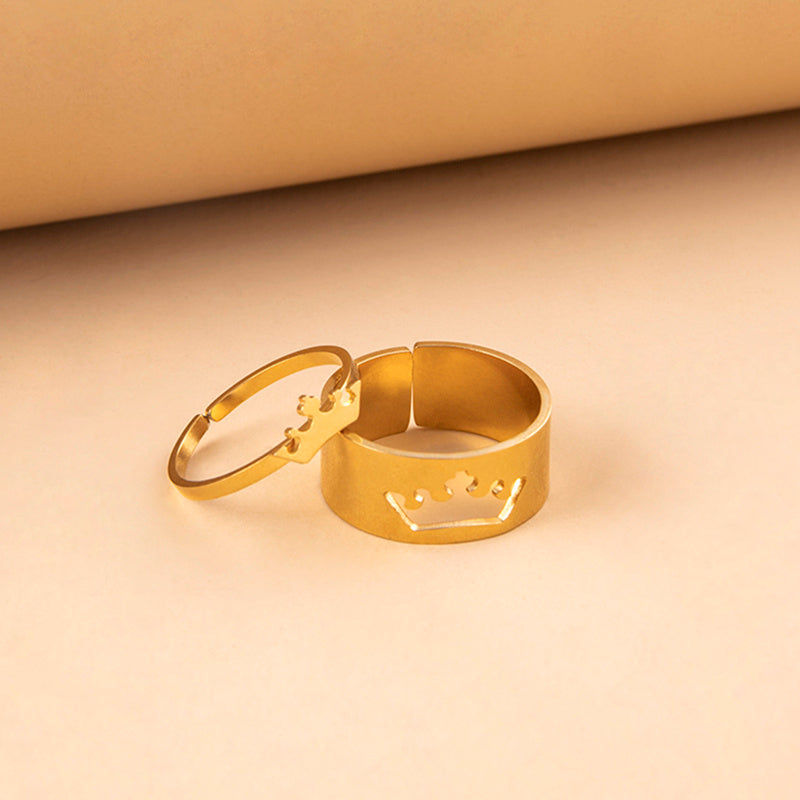 Stainless Steel Crown Puzzle Couple Ring Set For Women Men Lovers Romantic Trendy Silver Gold For Lovers Gifts