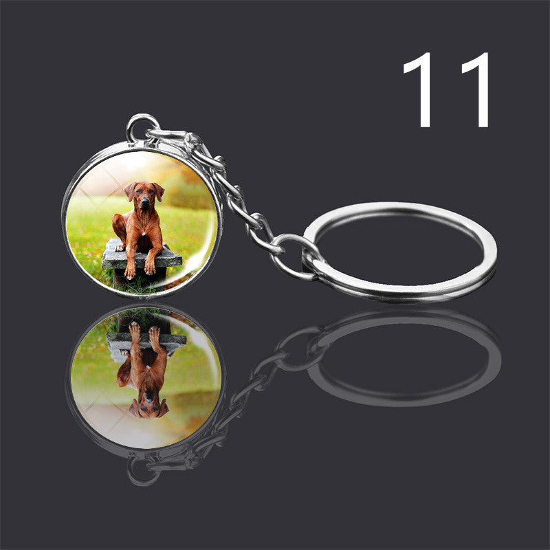 Dog Keychain Double Sided Glass Ball Pendant Exquisite Metal Design Key Chain For Pet Lovers Gift For Everyday