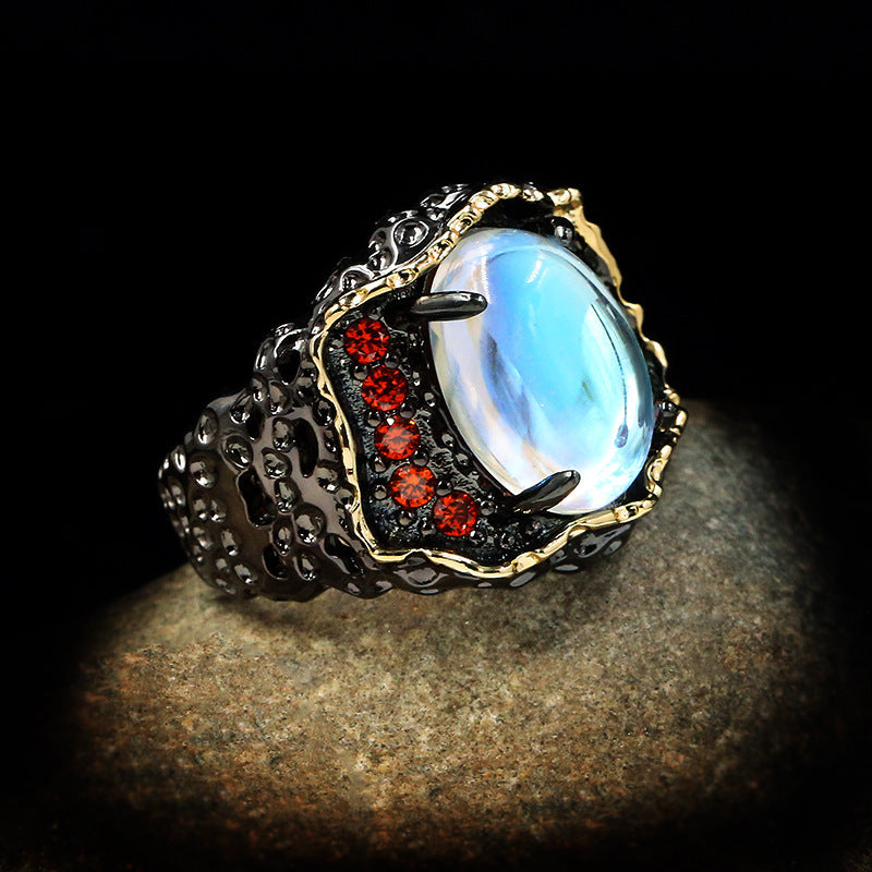 Womens Retro Exaggerated Braided Ring With Rhinestones Jewelry Statement Accessory for Fashion Everyday Glam Accessory