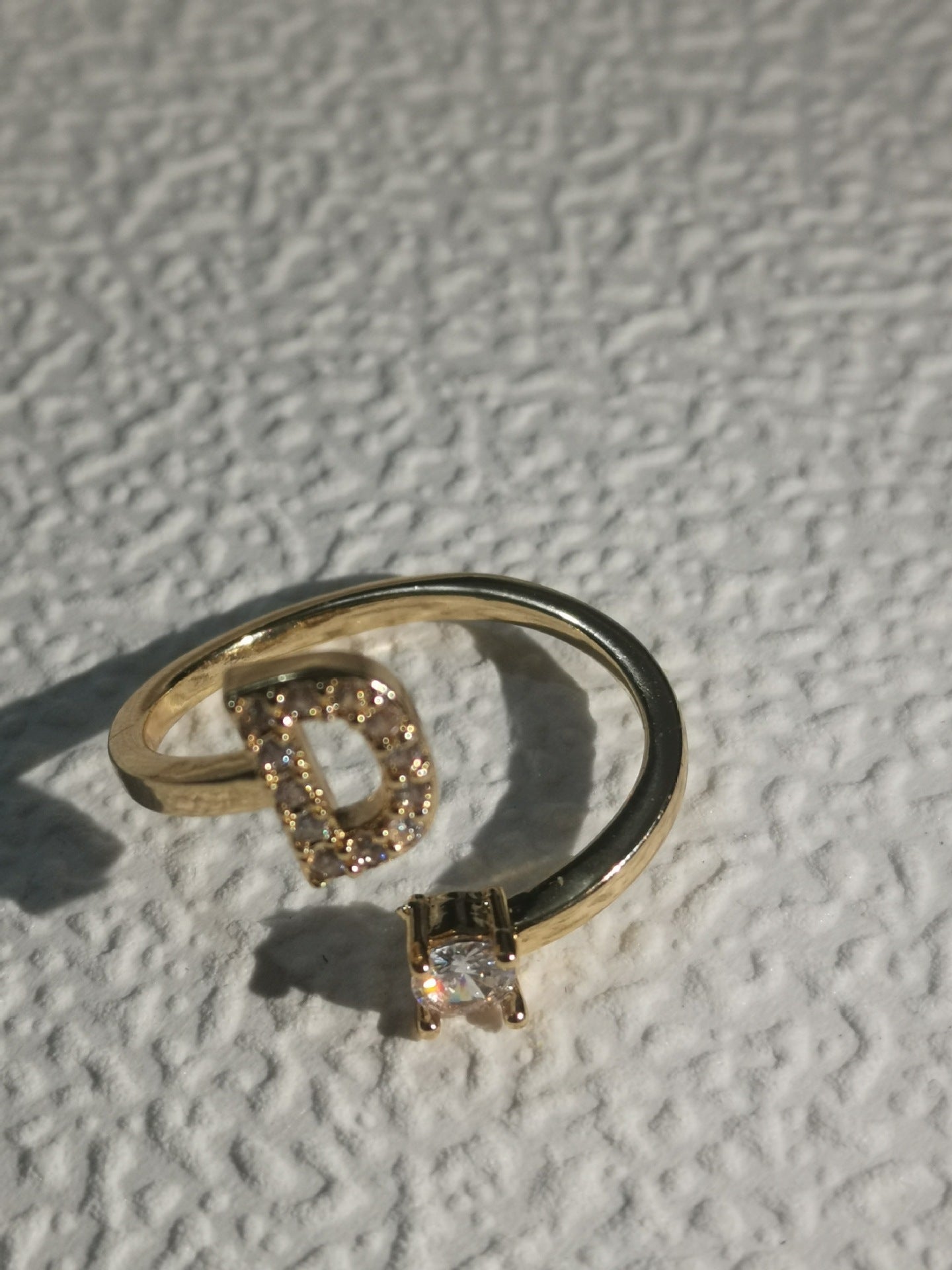 Unisex Copper Ring Adjustable Zircon Inlaid Letter Design