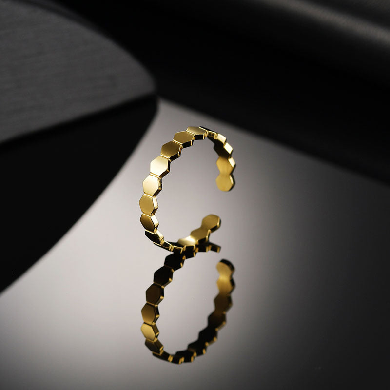 Womens Stainless Steel Ring 18K Gold Tone Adjustable Geometric Vintage Design Fashion Jewelry Durable Everyday Wear