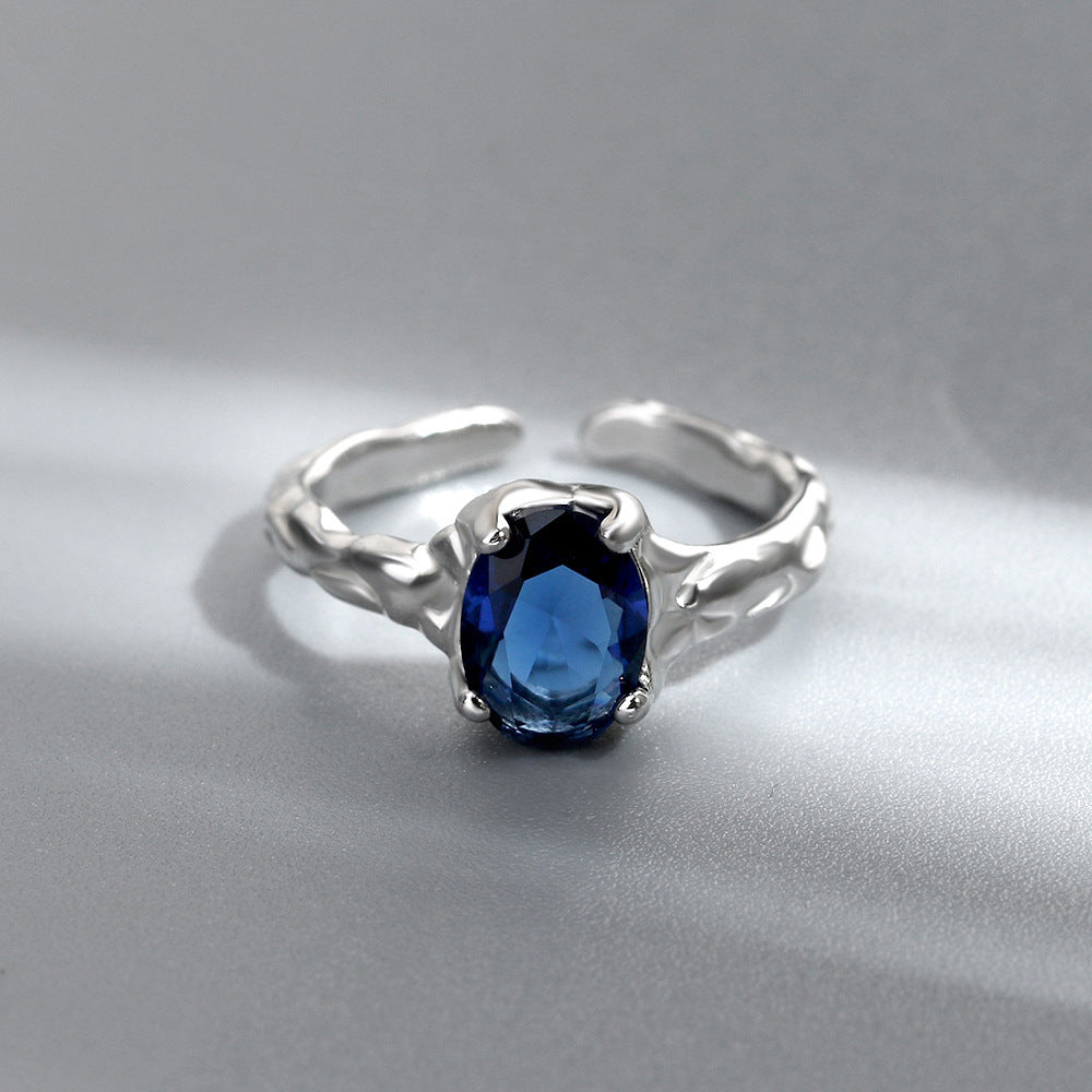 Women Adjustable Blue Zircon Ring Irregular Wave Design Copper Ring Geometric Fashion Accessory For Women Fans