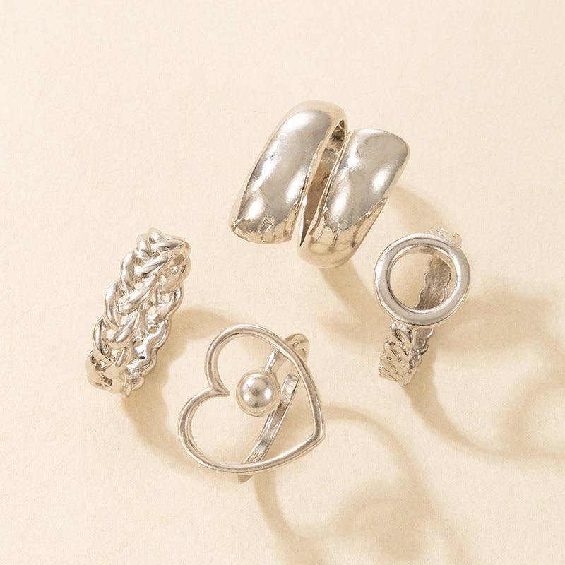 Womens Vintage Geometric Ring Set Hollow Electroplated Alloy Fashion Stackable Unique Rings For Daily Wear And Party