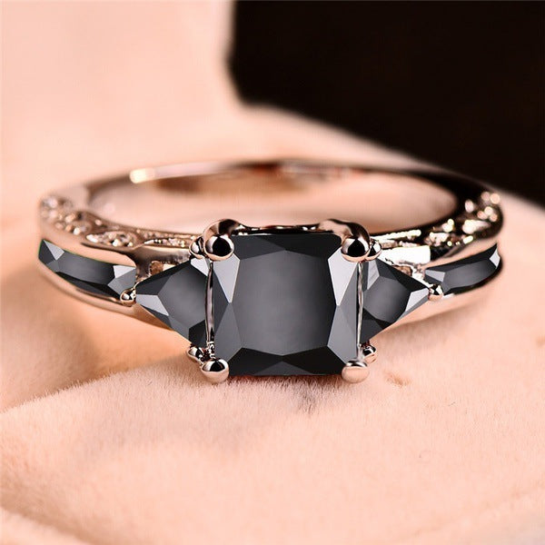 Womens Alloy Ring With Black Diamond Gem Inlay Fashion Jewelry And Artificial Gemstone Inlay Individually Packed
