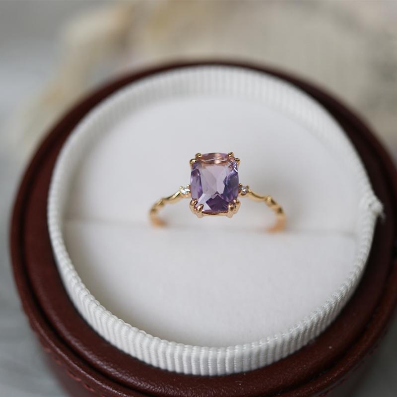 Lavender Amethyst Ring For Women Simple Copper Silver Band US Sizes 6 7 8 9 Elegant Fine Jewelry Copper Shines