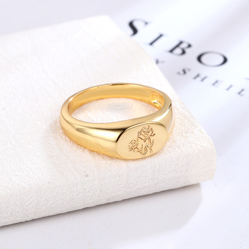 Womens European Design Printed Copper Ring With Gold Plating Fashion Jewelry Ring Beautiful Look For Women Everyday Wear