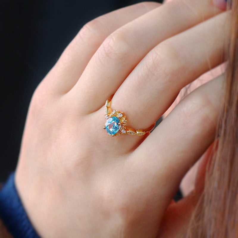 Womens Rings S925 Sterling Silver Gold Plated Geometric Ring Diamond Inlaid Anniversary Jewelry Everyday Wear