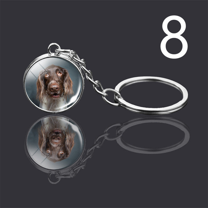 Dog Keychain Double Sided Glass Ball Pendant Exquisite Metal Design Key Chain For Pet Lovers Gift For Everyday