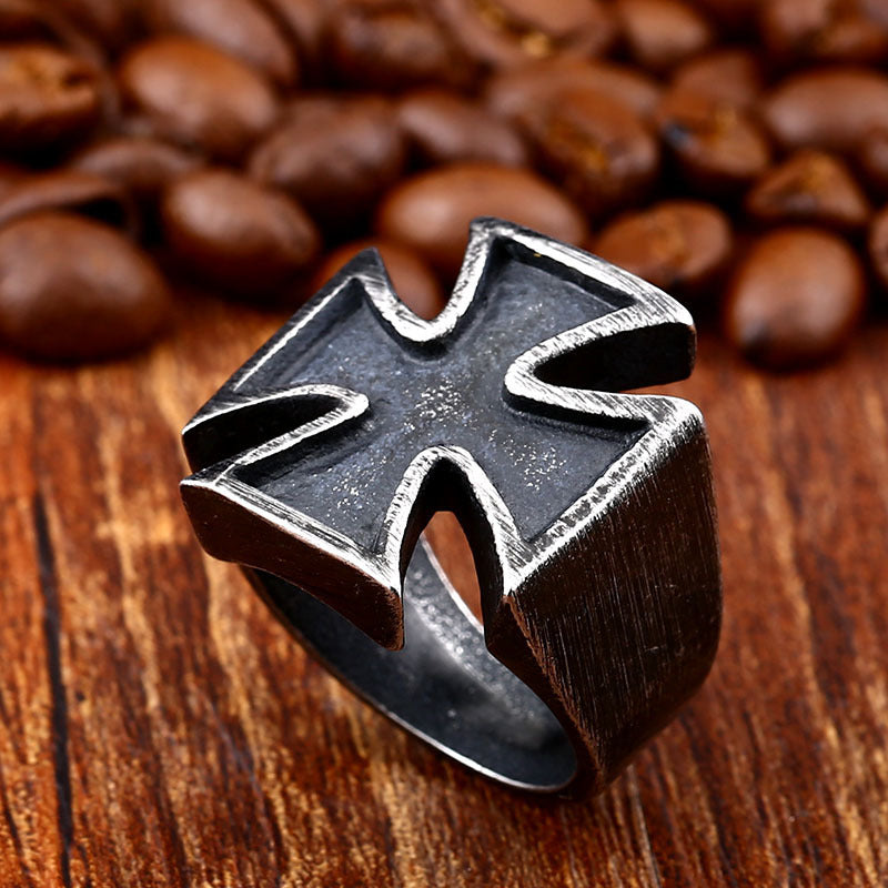 Men Iron Cross Ring Black Stainless Steel Gothic Fashion Jewelry Accessory Durable Antique Electroplating Type