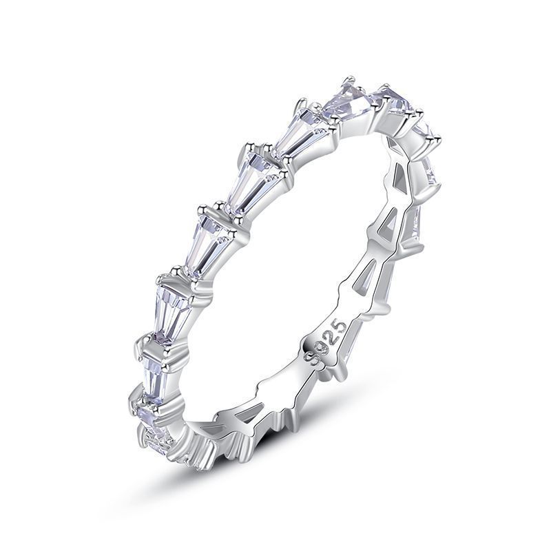 Womens Sterling Silver Ring Inlaid Gemstone Geometrical Design Electroplated Finish Band Ring For Index Finger