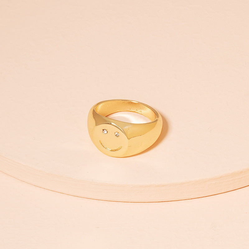 Womens Ring Simple Gold Smiley Face Ring Trendy Retro Korean Inspired Jewelry Electroplated Copper Fashion Chic