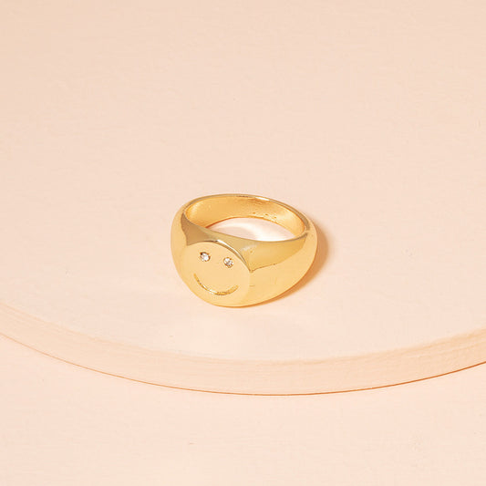 Womens Ring Simple Gold Smiley Face Ring Trendy Retro Korean Inspired Jewelry Electroplated Copper Fashion Chic