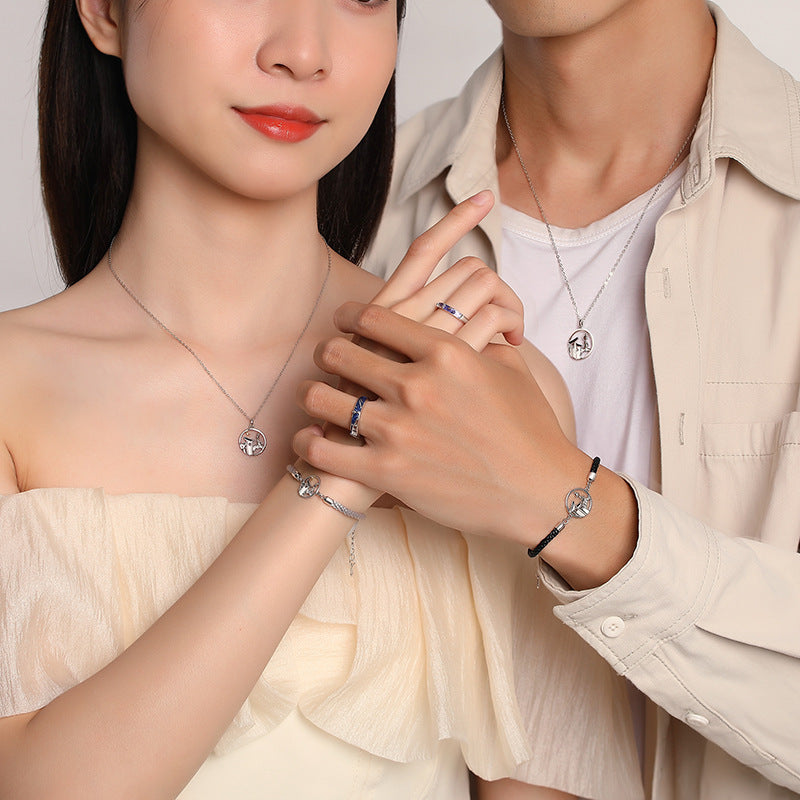 Starry Skies Ring For Lovers Adjustable Opening Couple Ring With Enamel Meteor Design Fashionable High Quality