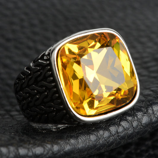 Mens Stainless Steel Ring With Artificial Gemstone Square Inlay Geometric Design For Himself Sizes 7 8 9 10 11