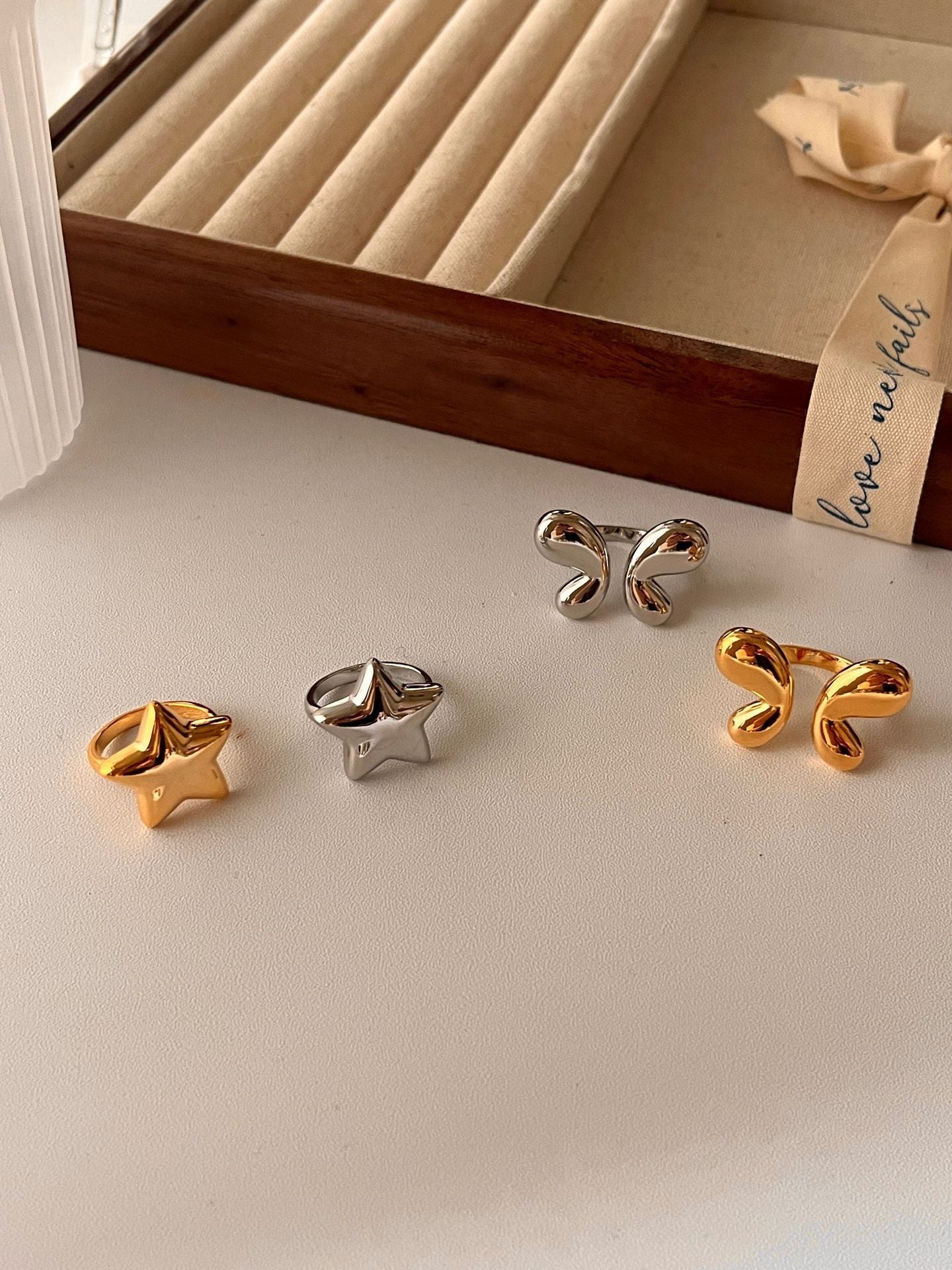 Open Ring Gold Plated Alloy Butterfly Star Design Adjustable Jewelry For Everyday Wear Elegant Chic With Shine