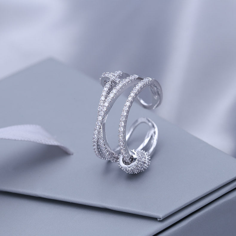 Womens Ring Copper Zircon Inlaid Circle Ring Cross Ring Multi Layer Ring Geometry Ring Fashion Jewelry Gift 17