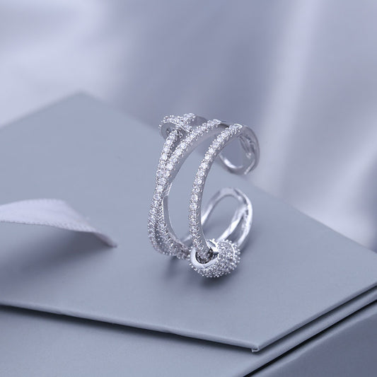 Womens Ring Copper Zircon Inlaid Circle Ring Cross Ring Multi Layer Ring Geometry Ring Fashion Jewelry Gift 17