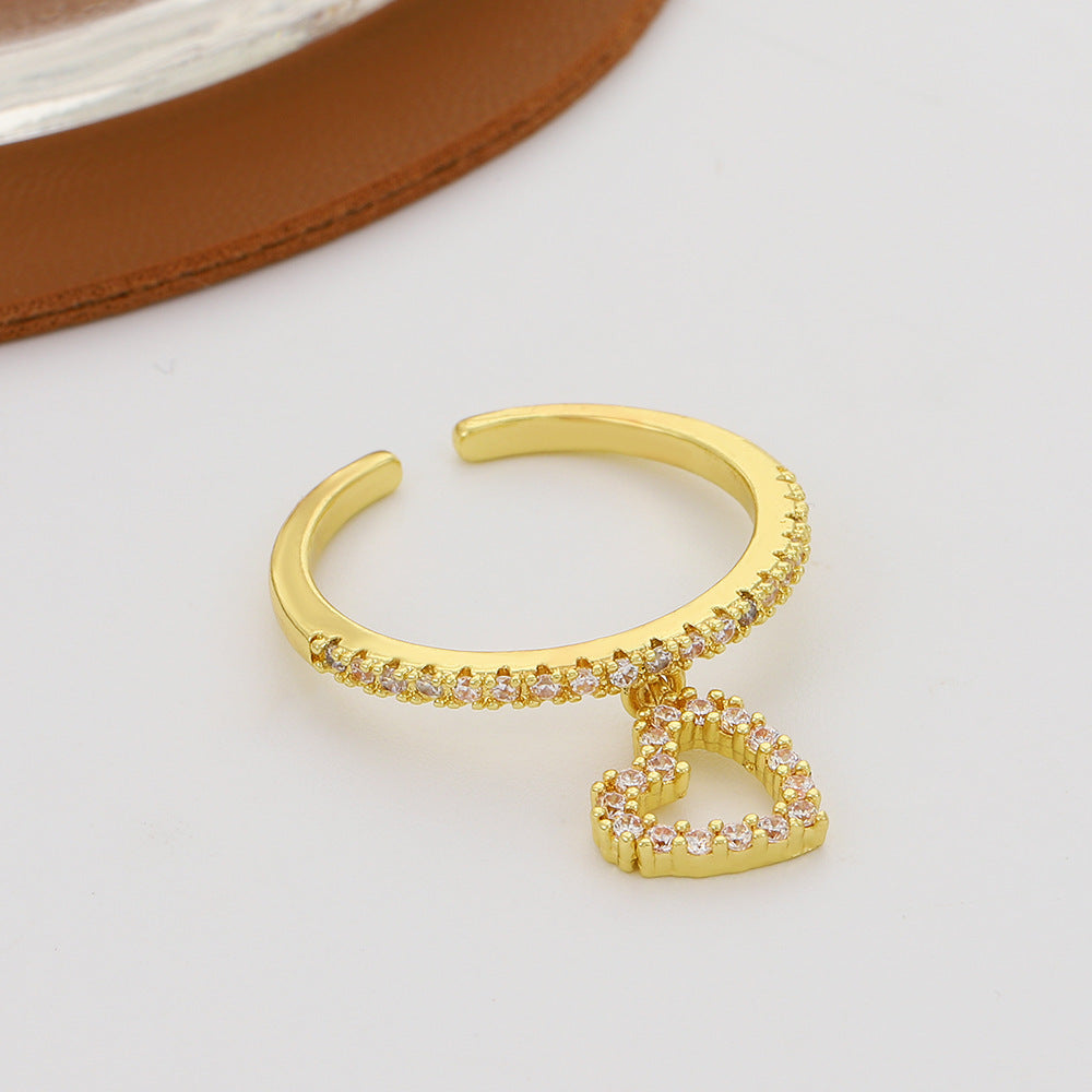 Heart Shaped Copper Ring With Diamond For Women Gift