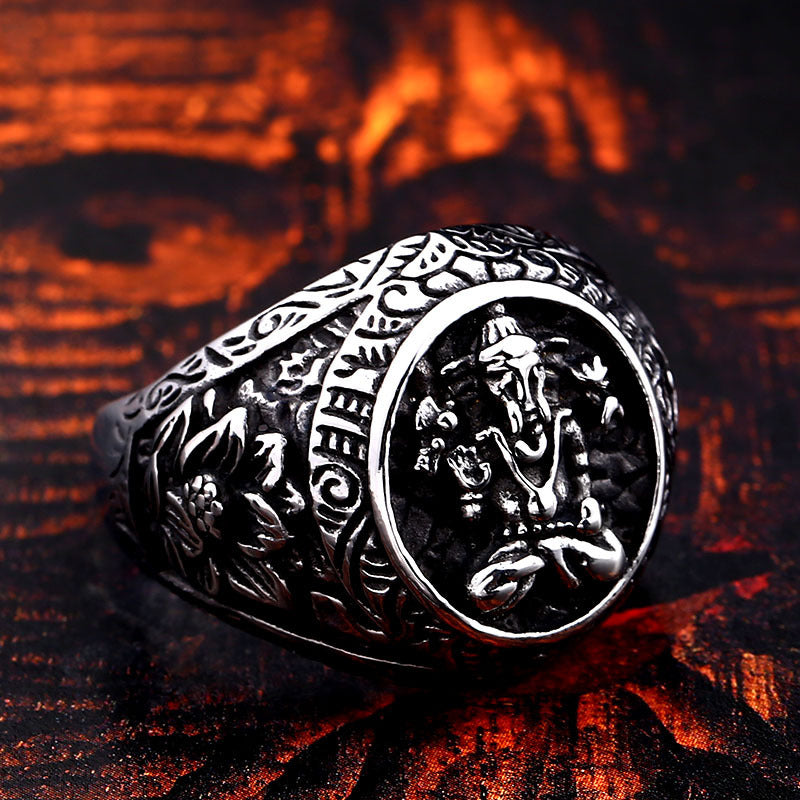 Elephant Animal Ring Titanium Steel Carved European American Durable Fashion Jewelry 25mm Wide 2mm High Zodiac