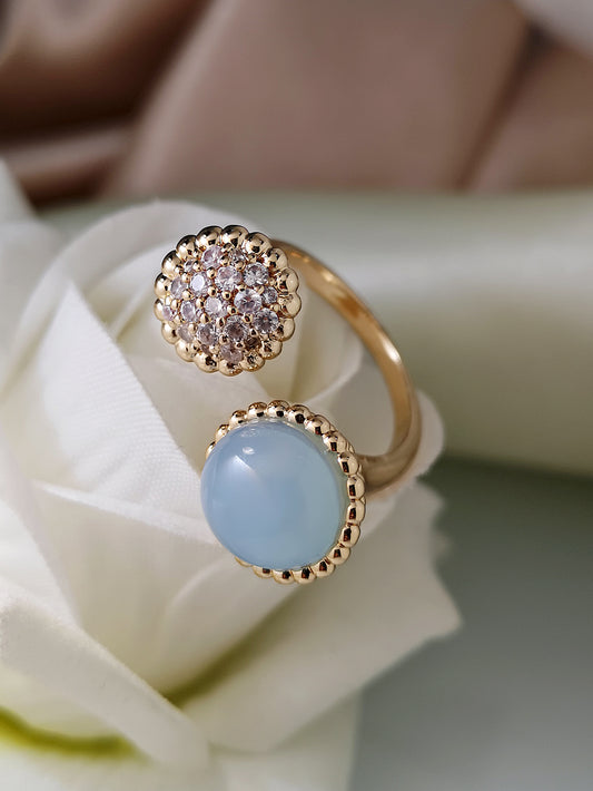 Rose Gold Geometric Ring Copper Zircon Accents Glass