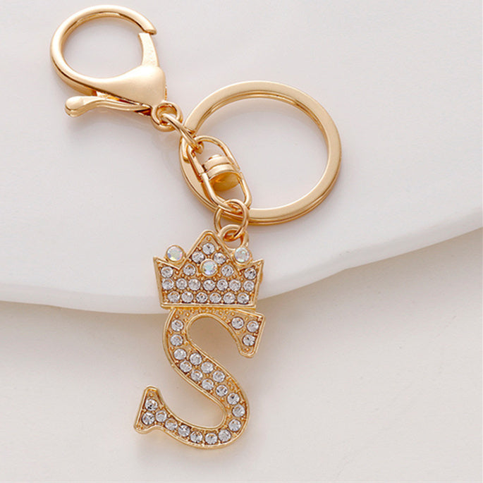 Alphabet A To Z Keychain With Diamond Accents Zinc Alloy Metal Letter Charm For Bag And Keys Daily Use Pendant