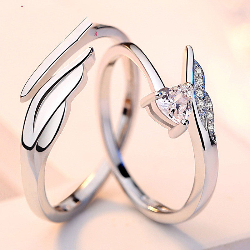 Silver Angel Feather Wings Ring Men Women Adjustable Opening Couple Rings Korean Jewelry Cupid Feather Feather