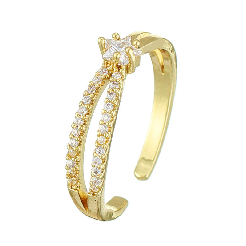 Gold Plated Copper Geometric Ring With Artificial Gemstones For Women Fashion Index Finger Ring Individually Packed