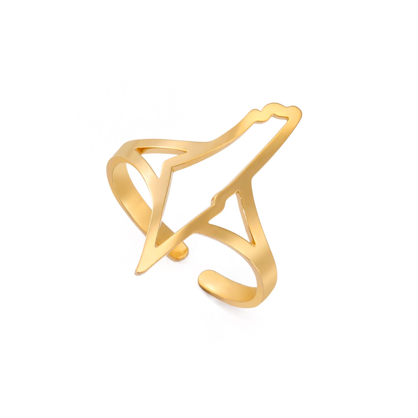 Unisex Stainless Steel Ring Adjustable Open Mouth Titanium Steel Ring Electroplated Gold Finish Hollow Fashion