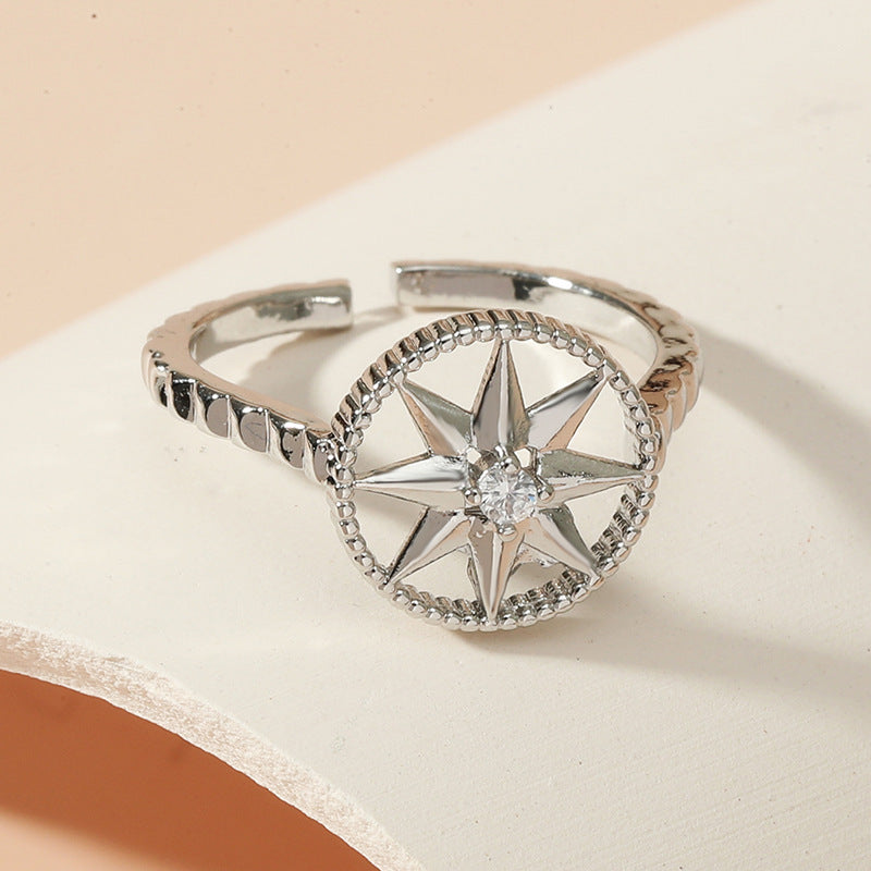 Retro Eight Pointed Star Copper Ring Adjustable Geometry