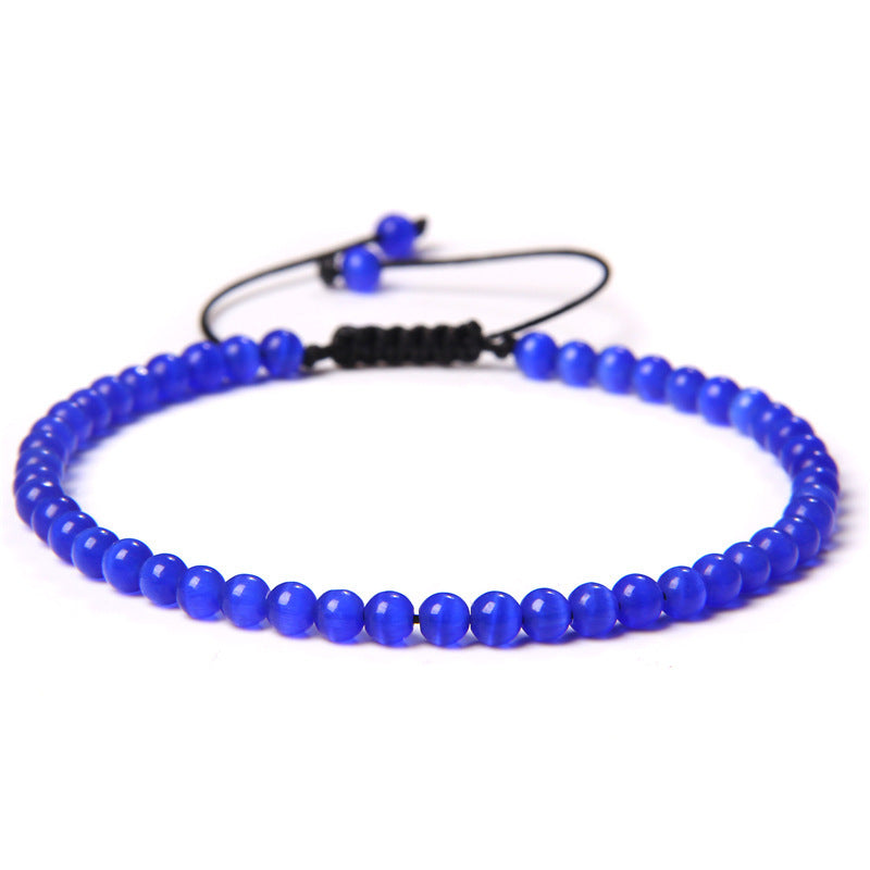 Unisex Hand Woven Natural Stone Beaded Bracelet 4mm European American Fashion Style Accessory Handmade Everyday Wear