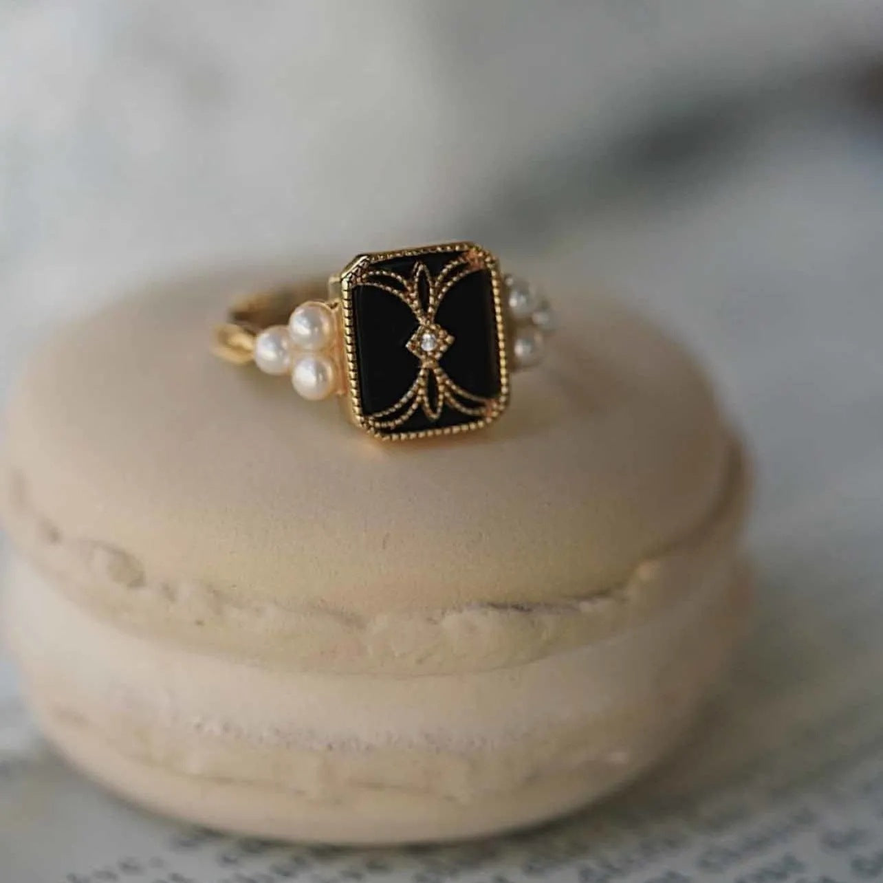 Japanese Korean Retro Geometric Seal Ethnic Ring Copper Black Gold Plated Adjustable Opening Jewelry for Women