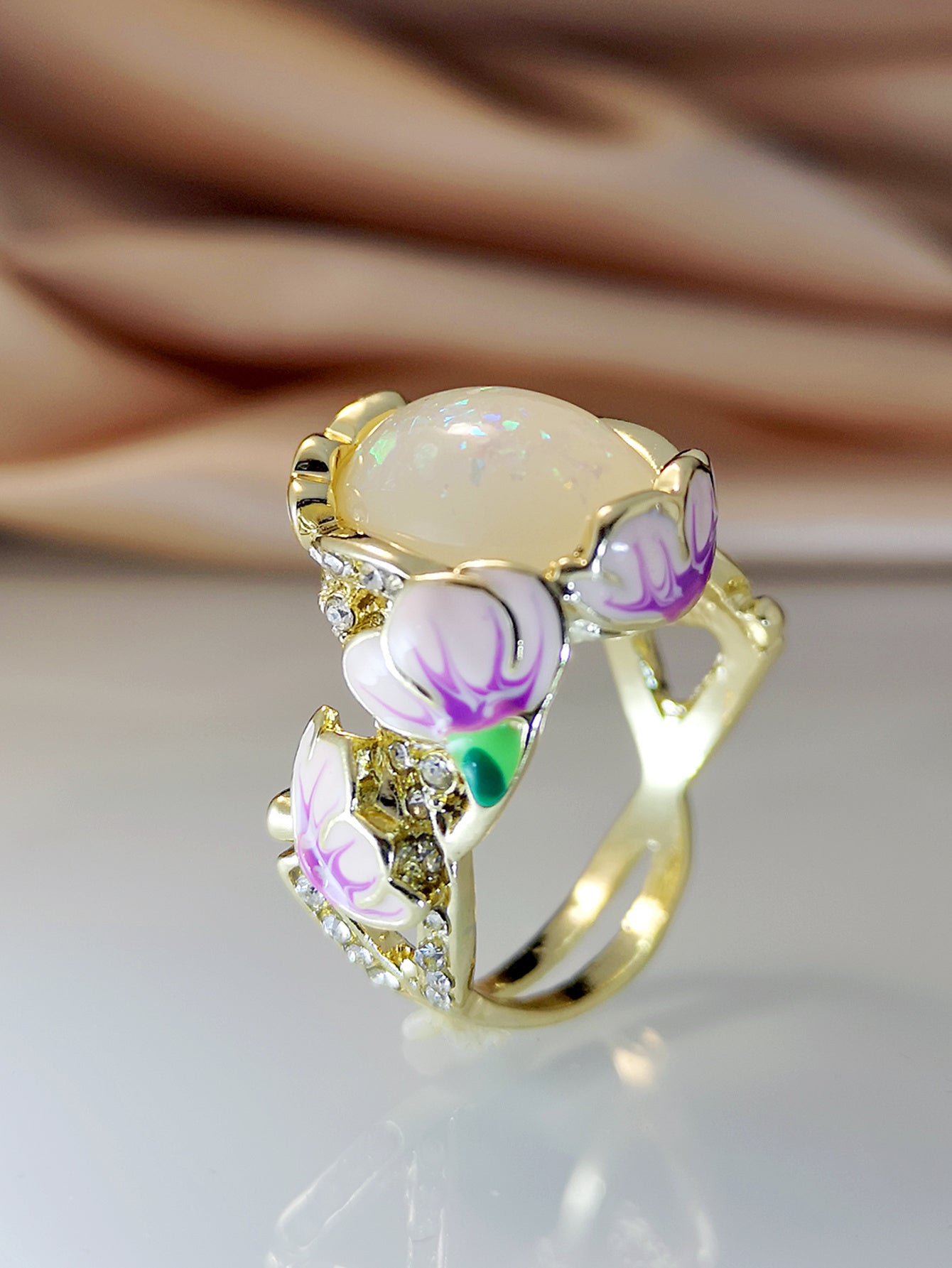 Geometric Ring With Rhinestone Accent Alloy Resin Electroplated Finish For Women Jewelry Fashion Everyday Wear